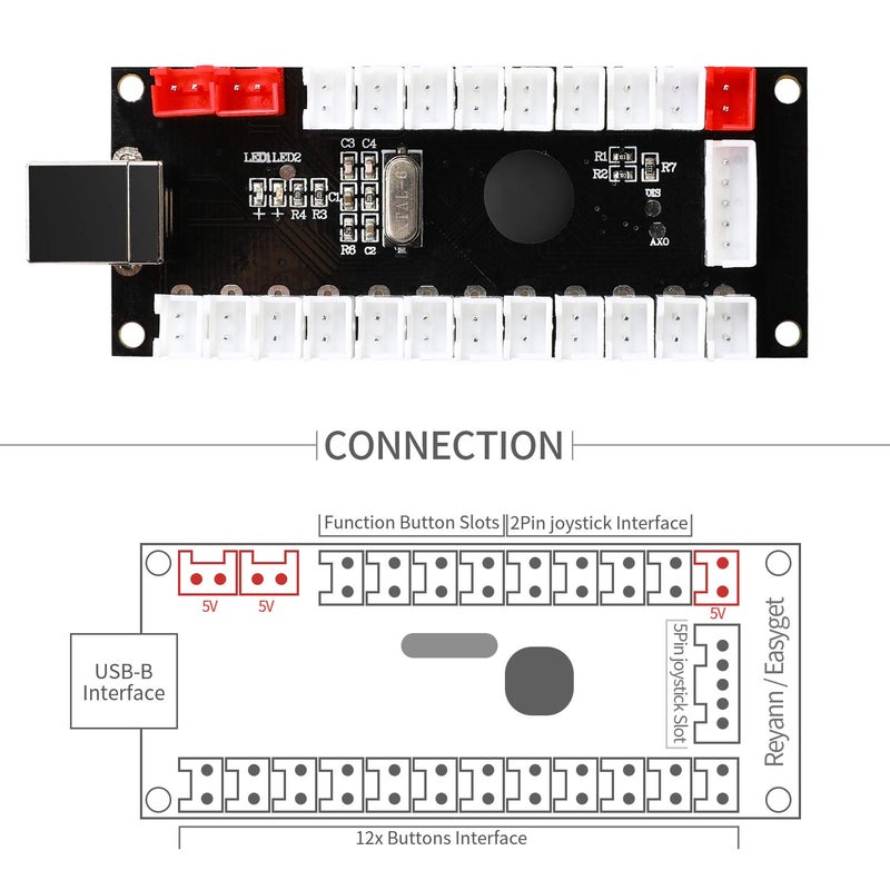 Guwarry 2-Player Zero Delay USB Encoder PC to HAPP Joysticks/HAPP Arcade Buttons for PC, MAME, Raspberry Pi, Arcade1Up - Three 5V Power Output for led Joysticks/LED Daisy Chain/LED Arcade Buttons - Image 3